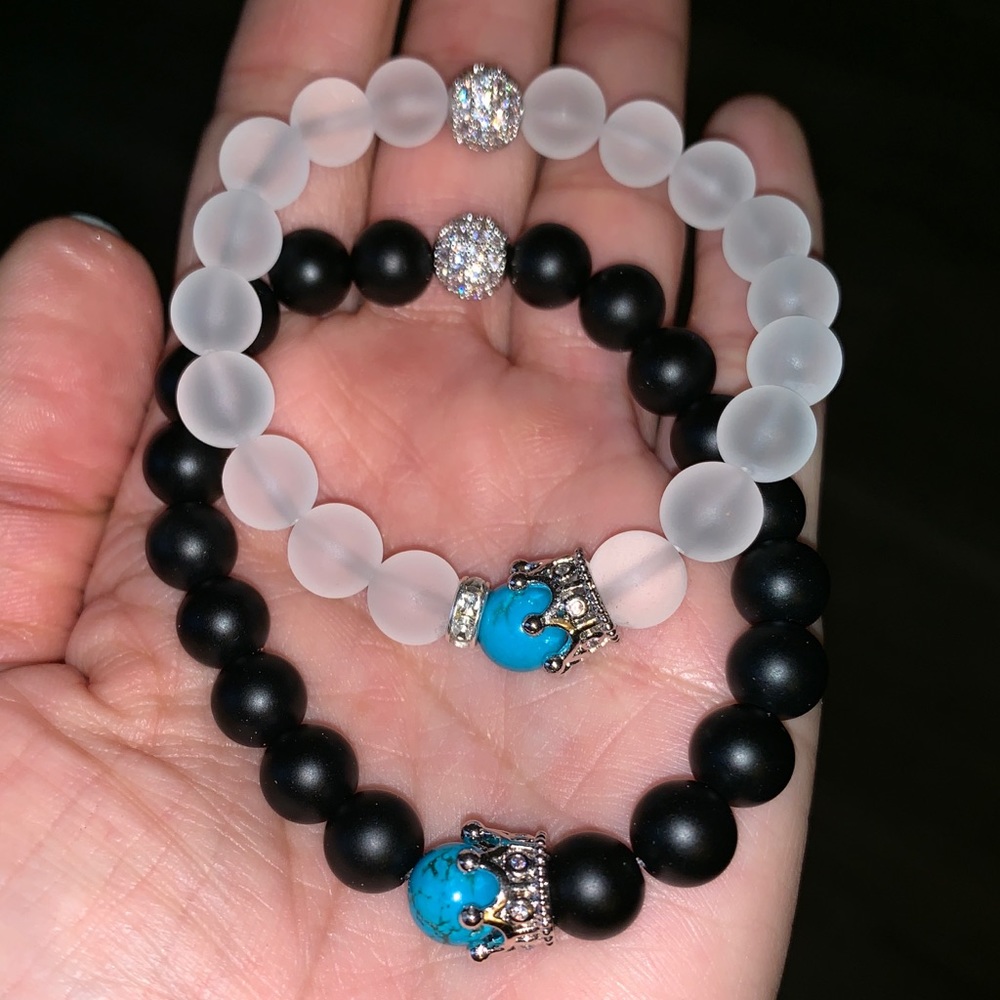 Quartz, Turquoise & Onyx Couples Bracelet Set